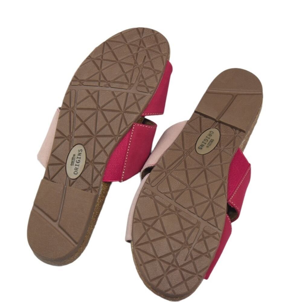 Earth Origins Color Block Pink Suede Comfort Slide Sandals - Size 10W - Picture 7 of 10